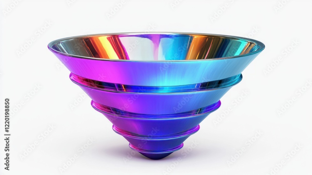 Aufkleber a metallic funnel with dynamic holographic layers visualizing audience flow and conversion stages, o