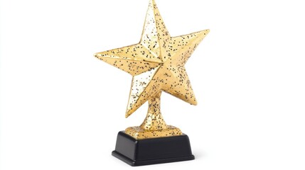A gold star trophy with black speckles isolated on a white background for achievements and celebrations