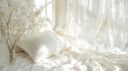Beautiful Silk Pillowcase on White Background