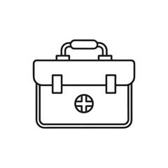 Medical first aid kit bag outline icon vector on white background