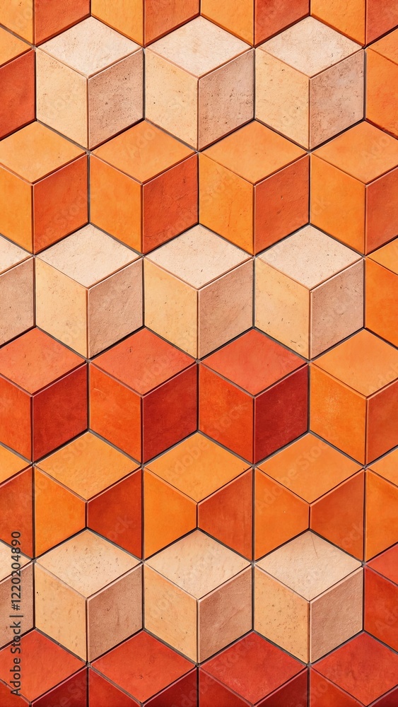 Poster a wall made of orange and white tiles with a pattern of squares