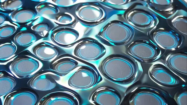 Abstract metallic texture with vibrant blue and silver patterns, showcasing glossy surfaces and intricate shapes, ideal for modern design projects and backgrounds.