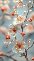 Embroidery plum blossom pattern illustration poster background decorative painting
