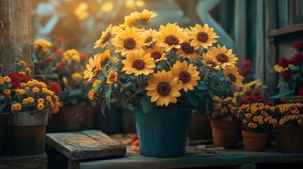 Rustic Autumn Sunflowers in a