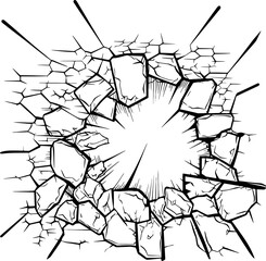 broken brick wall drawing