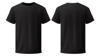 Black T Shirt Mockup Front and Back Views for Design isolated on transparent background