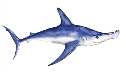 Fototapeta premium A beautifully illustrated blue shark swimming gracefully in the ocean, showcasing its sleek form and vibrant colors