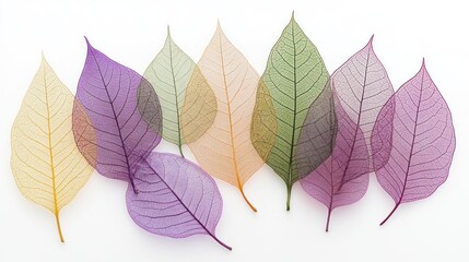 Obraz premium Colorful Skeleton Leaves Arranged on White Background (1)