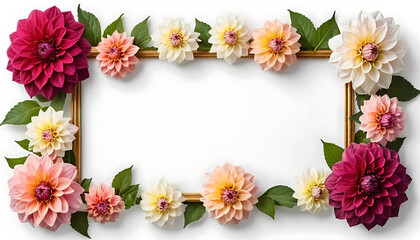 Fototapeta premium Dahlia Flower Frame Gold Border Floral Design