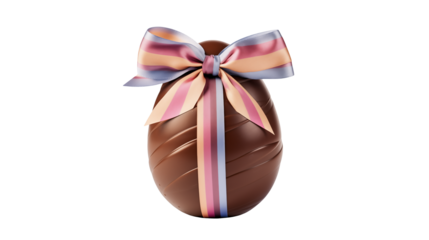 Elegant Chocolate Easter Egg with Ribbon Bow   Festive Treat isolated on transparent background