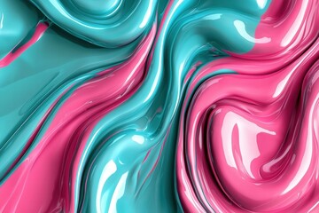A flowing liquid background in vibrant pink and blue hues.