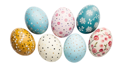 Beautifully decorated Easter eggs for spring isolated on transparent background