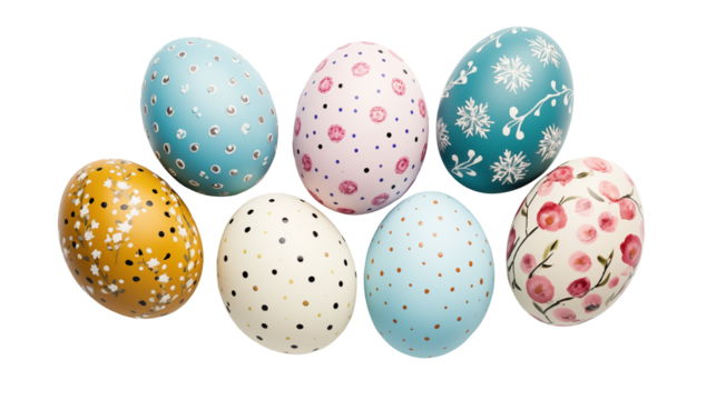 Beautifully decorated Easter eggs for spring isolated on transparent background - Powered by Adobe