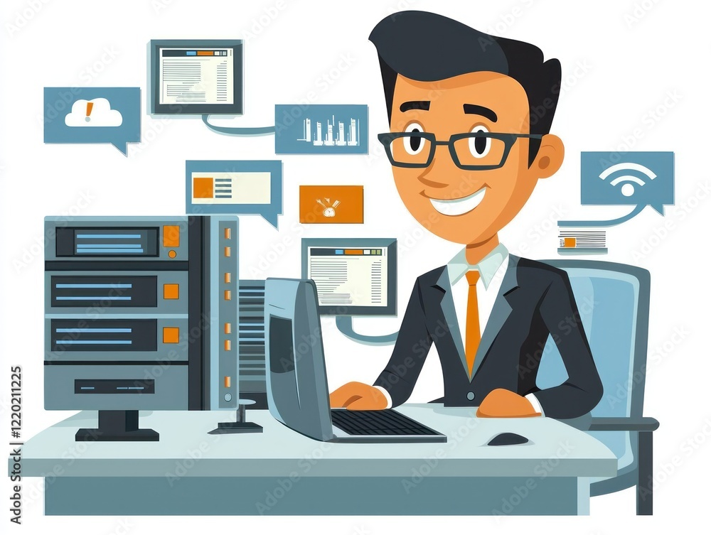 Poster network administrator - network administrator managing network systems or troubleshooting connectivi