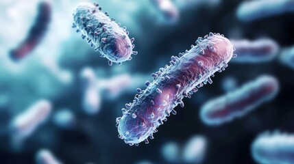 Fototapeta premium Detailed microscope view showcasing various bacteria and probiotics.