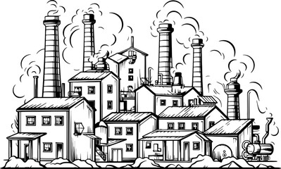 Obraz premium factory building drawing illustration