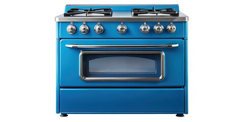 Obraz premium Retro Blue Gas Stove & Oven Silhouette - Isolated White Background