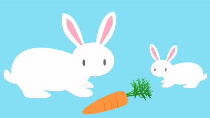 white rabbit and child eating carrots