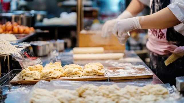 Artisan Noodle Making: A glimpse into the meticulous process of crafting delicious handmade noodles, showcasing the chef's expertise and dedication to culinary excellence.