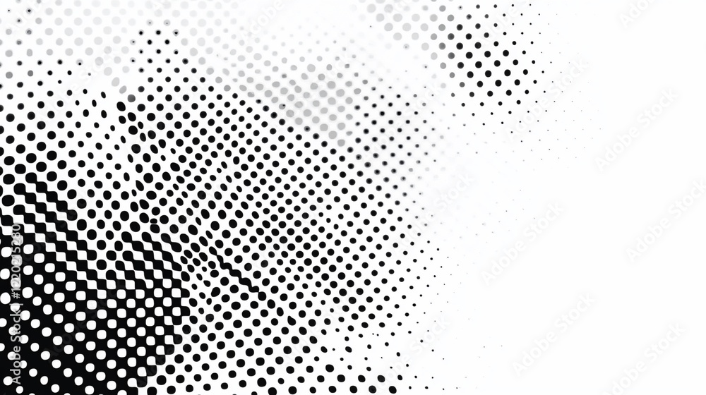 Poster abstract black and white halftone dot pattern with a diagonal wave effect