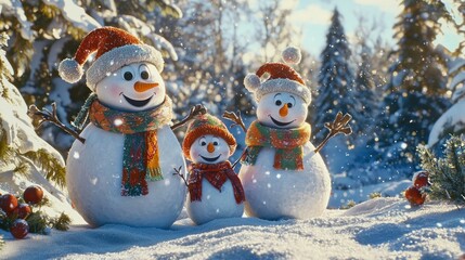 Obraz premium Snowman Family in a Winter Wonderland
