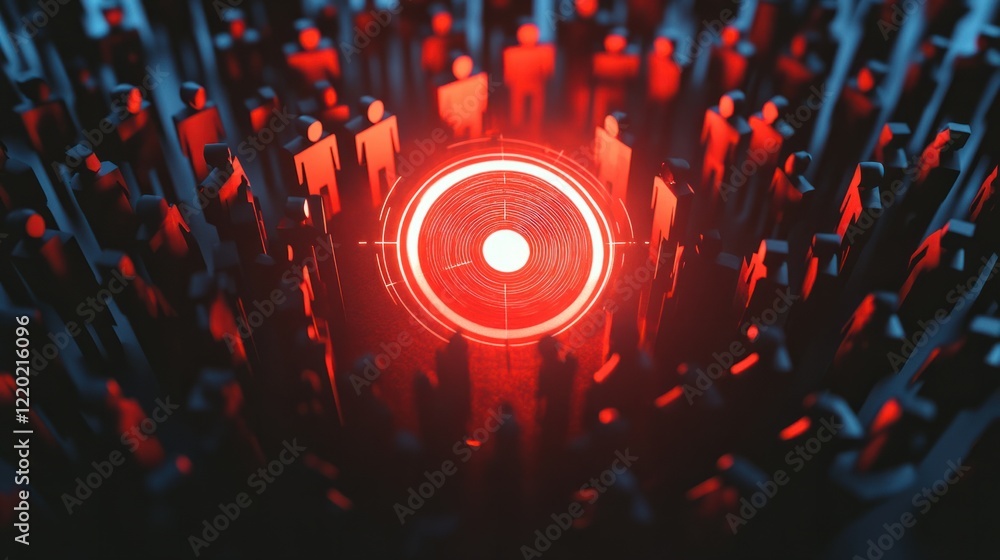 Poster a dynamic target surrounded by holographic audience figures being visually drawn into its glowing re