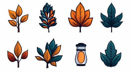 Autumn leaves collection, lantern, fall design elements, seasonal graphic, website decoration