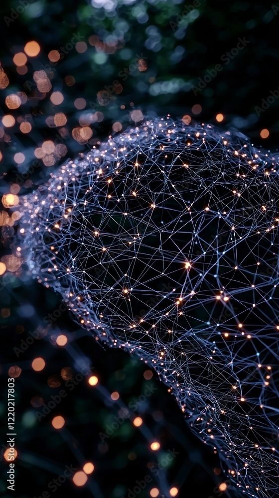 Poster abstract network grid digital connections glowing nodes dark background ai generated