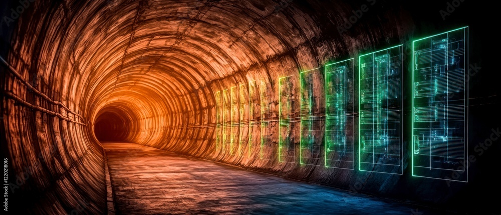 Poster futuristic tunnel data center network technology abstract background