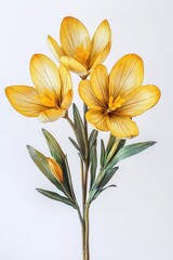 Yellow crocus flowers, studio shot, spring bloom, white background, floral design