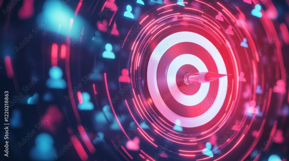 Aufkleber a glossy 3d target surrounded by a swirl of dynamic audience icons being visually drawn into its glo