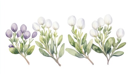 Obraz premium Delicate watercolor illustration of various herbs and flowers showcasing their natural beauty and details