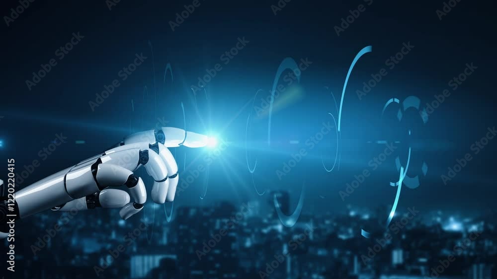 Poster futuristic robot artificial intelligence enlightening ai technology development and machine learning