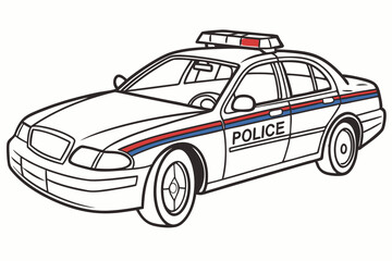 Police car. Coloring page. Coloring book. Drawing of a police car isolated on a white background. Vector outline