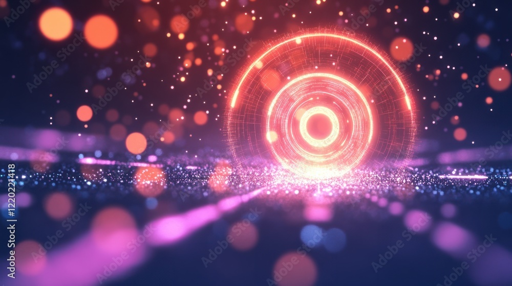 Aufkleber a glowing 3d target with digital particles representing audience icons being magnetically attracted 