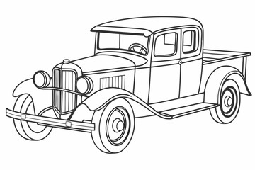 antique truck. Coloring page. Coloring book. Drawing of a antique truck isolated on a white background. Vector outline