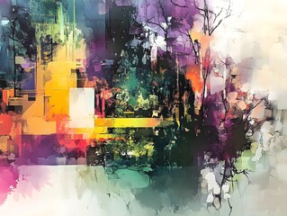 Vibrant Abstract Landscape Painting Colorful Modern Art Print