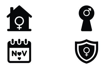 International Women's Day Icons - Gender Equality and Women Empowerment Black Silhouette Vector Set
