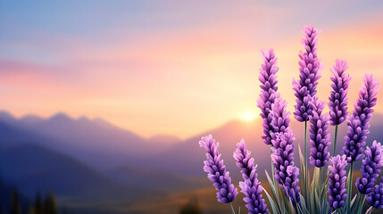 Obraz premium Lavender sunset mountain landscape, peaceful nature scene, ideal for relaxation and wellness websites