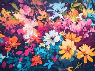 Vibrant Floral Graffiti Art Print Bold Colorful Flower Painting