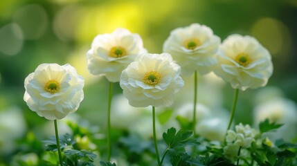 Obraz premium A bunch of white flowers are in a green field