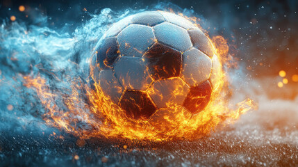 Fototapeta premium A futuristic sports poster featuring a glowing soccer ball with dynamic energy trails
