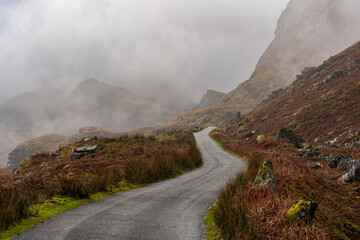 Small rural road winding up Moelwyn mountains