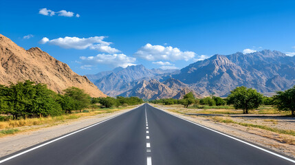 Fototapeta premium Mountain road journey, scenic route, summer travel, vast landscape, adventure background