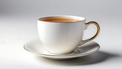 Fototapeta premium Elegant White Teacup with Gold Trim and Hot Tea