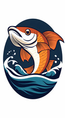 Obraz premium Orange fish leaping from ocean waves; illustration for seafood restaurants