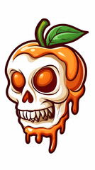 Orange skull dripping juice, Halloween design, digital art, spooky graphic