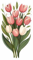 Obraz premium Pink and white tulips bouquet, spring floral arrangement, greeting card design