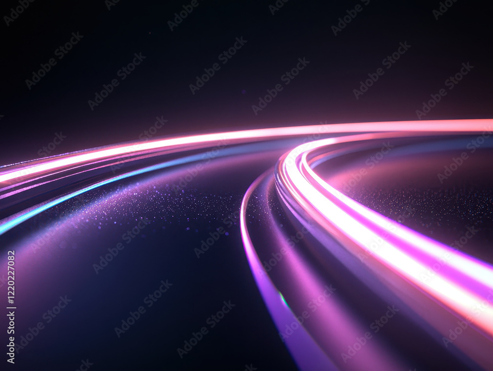 Poster vibrant light trails in turquoise and magenta create dynamic visual effect, evoking sense of motion 
