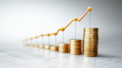 A visual representation of financial growth, featuring stacked gold coins and an upward trend line, symbolizing increasing wealth and investment success.